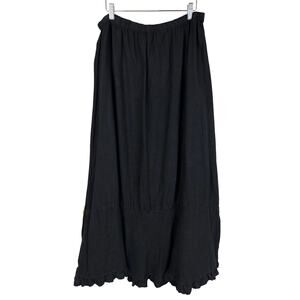 Match Point USA Black Stretch Waist Ruffled Hem Linen Maxi Skirt 1XL